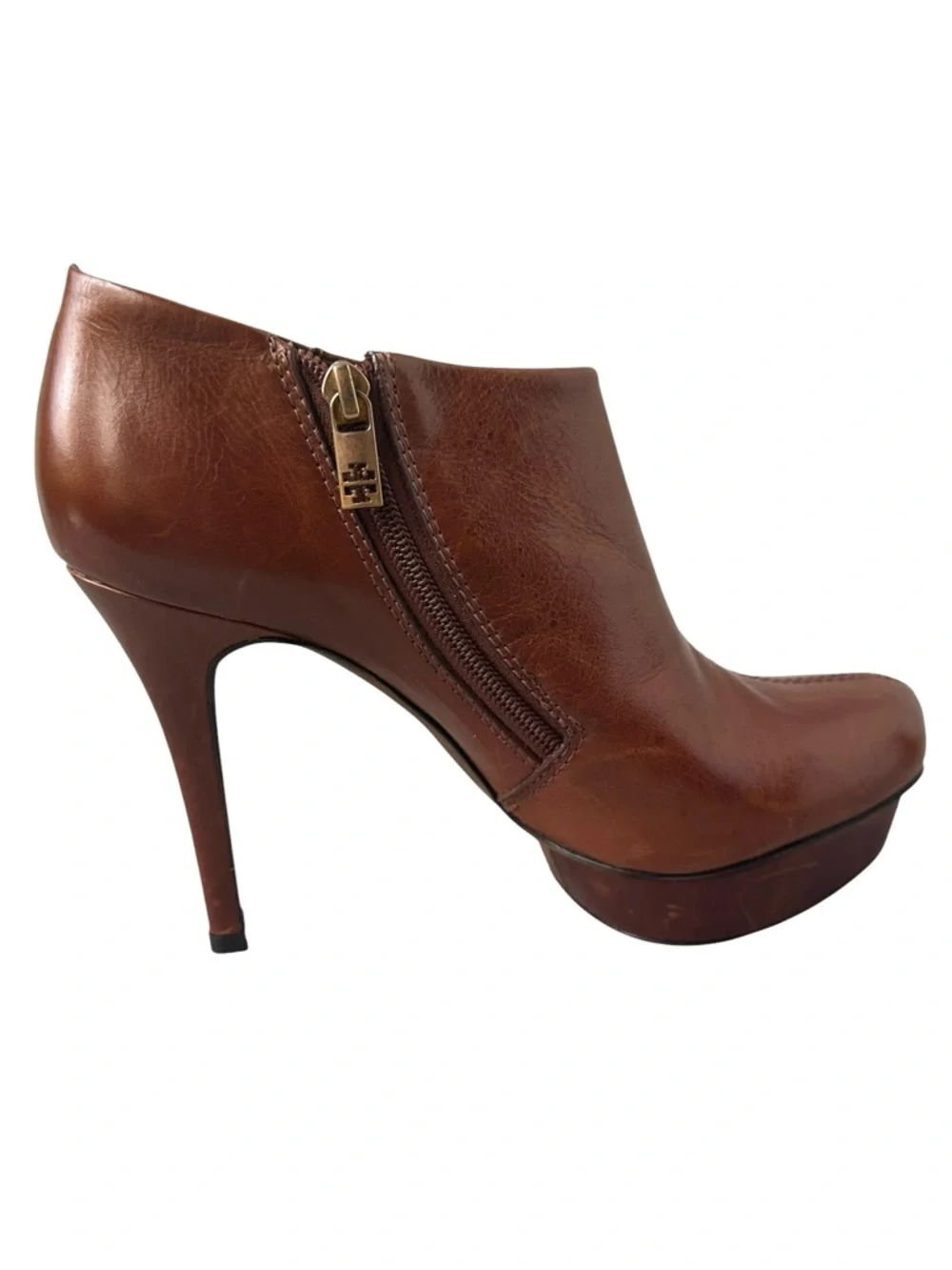 Tory Burch Brown Leather Platform Ankle Boots High Heel Size 8.5M